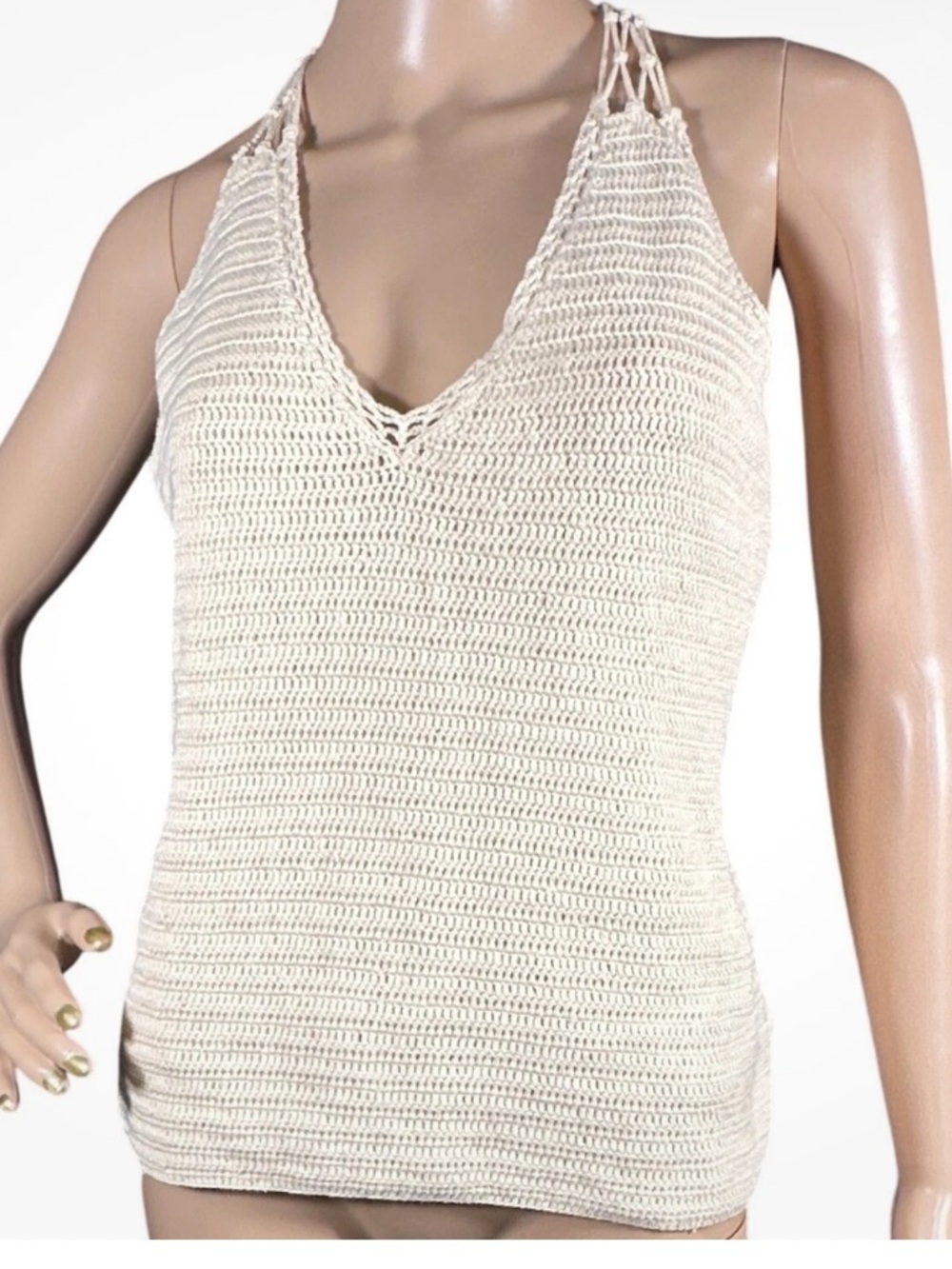 Vintage Lauren Ralph Lauren Cream Crochet V-Neck Camisole exclusive hand knit
